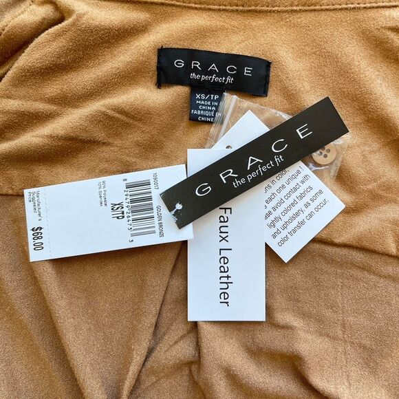 NWT Grace Faux Suede Button Down Shirt‎ Tan Long Sleeve Collared Size XS - Picture 6 of 8